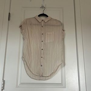 Jopna Yellow and Cream Button Up Short Sleeve Blouse Size Large